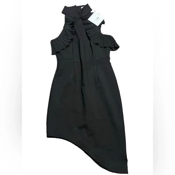 NWT ELLIATT X REVOLVE black exposition black HIGH LOW black halter mini dress - Picture 2 of 9